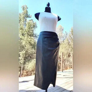 DKNY nwot $99 Vegan Leather High Waist Side Rouche Midi Skirt